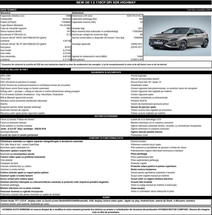 Hyundai i30 1.5 DPI 110 CP 2022