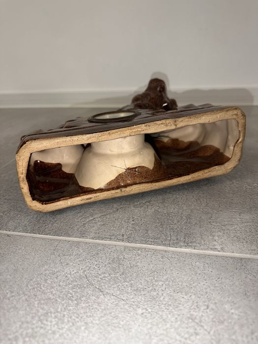 Vand ceas mecanic in forma de leu din ceramica veche (arta, decor)