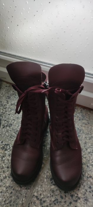 Зимни боти / кубинки в цвят бордо от естествена кожа