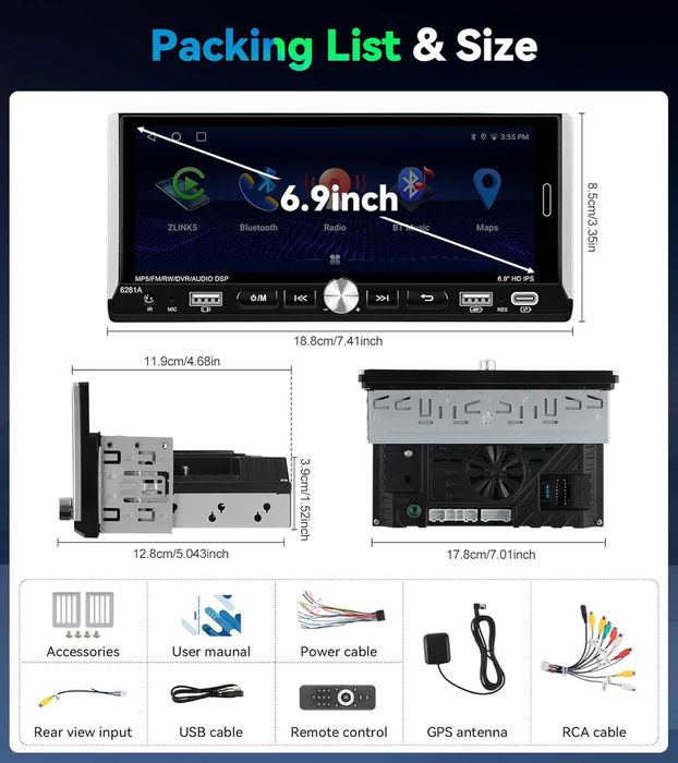 CAMECHO 1G 32G Android еднодинна автомобилна аудио стерео система,6,9"