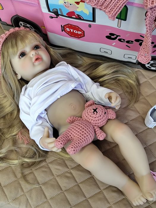 Нова реалистична реборн кукла, винилова, с дълга коса