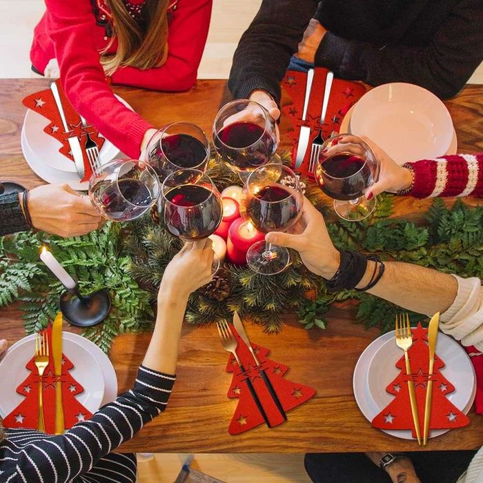 Коледни калъфи за прибори, подложки от филц, за Коледна украса за маса