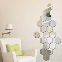 Set Oglinzi  Hexagon - Oglinzi Decorative XL Size Silver 12 bucati/set