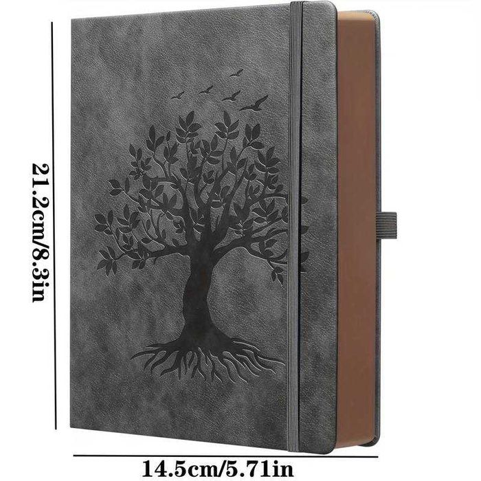 Agenda vintage Tree of Life A5 360 pagini din piele ecologica gri