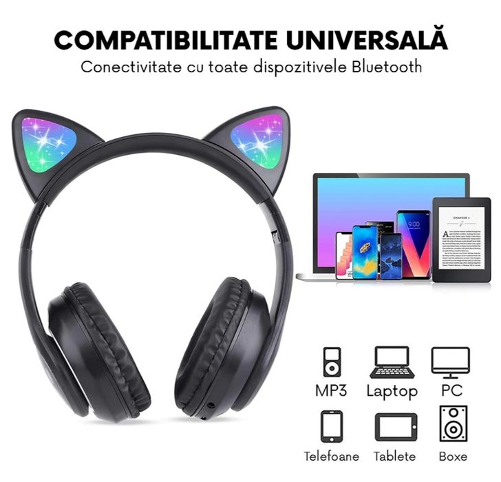 Căști wireless pliabile urechi de pisica CAT EAR sport stereo BT RGB