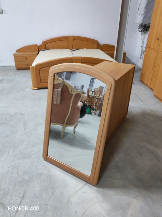 Set Dormitor Complet -Lemn Masiv -Pat Dulap Comoda Noptiere Oglinda