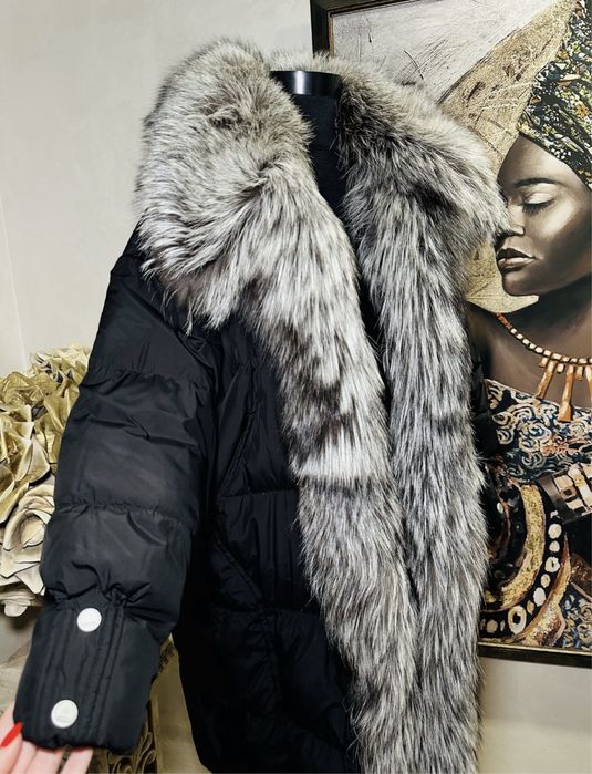 Geaca lunga neagra blana