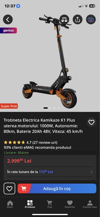 Trotineta electrica kamikaze k1 plus 80 km autonomie