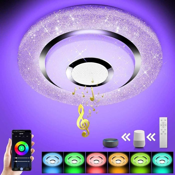 Plafoniera LED cu difuzor Bluetooth, Plafoniera -Alexa Google Home,
