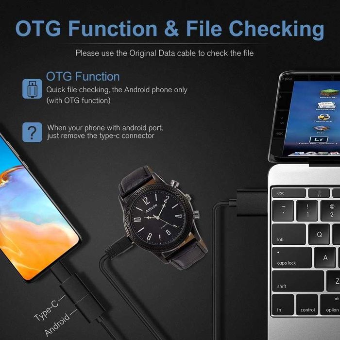 Шпионски часовник - камера Menborn с черна кожена каишка