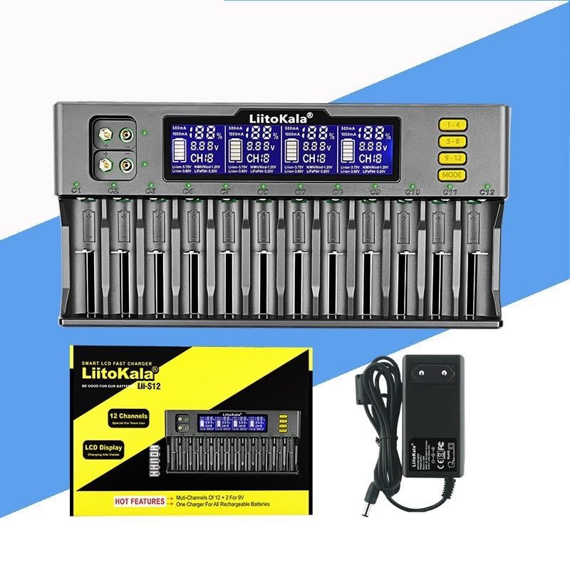 LiitoKala Lii-S12 12 sloturi  Li-ion LiFePO4 IMR NiMH 9V Ni-CD