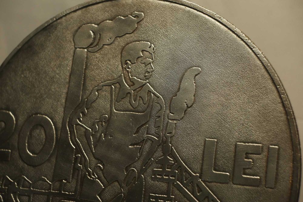 Tablou (arta nostalgica) din metal masiv 20 Lei RPR 1951