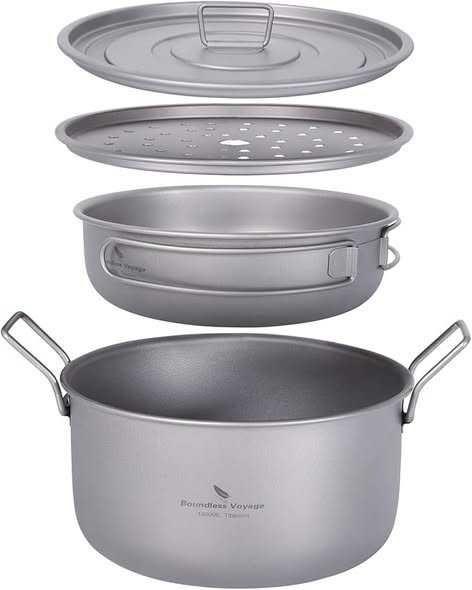 Set iBasingo pentru supă din titan de 1900 ml și tigaie de 900 ml