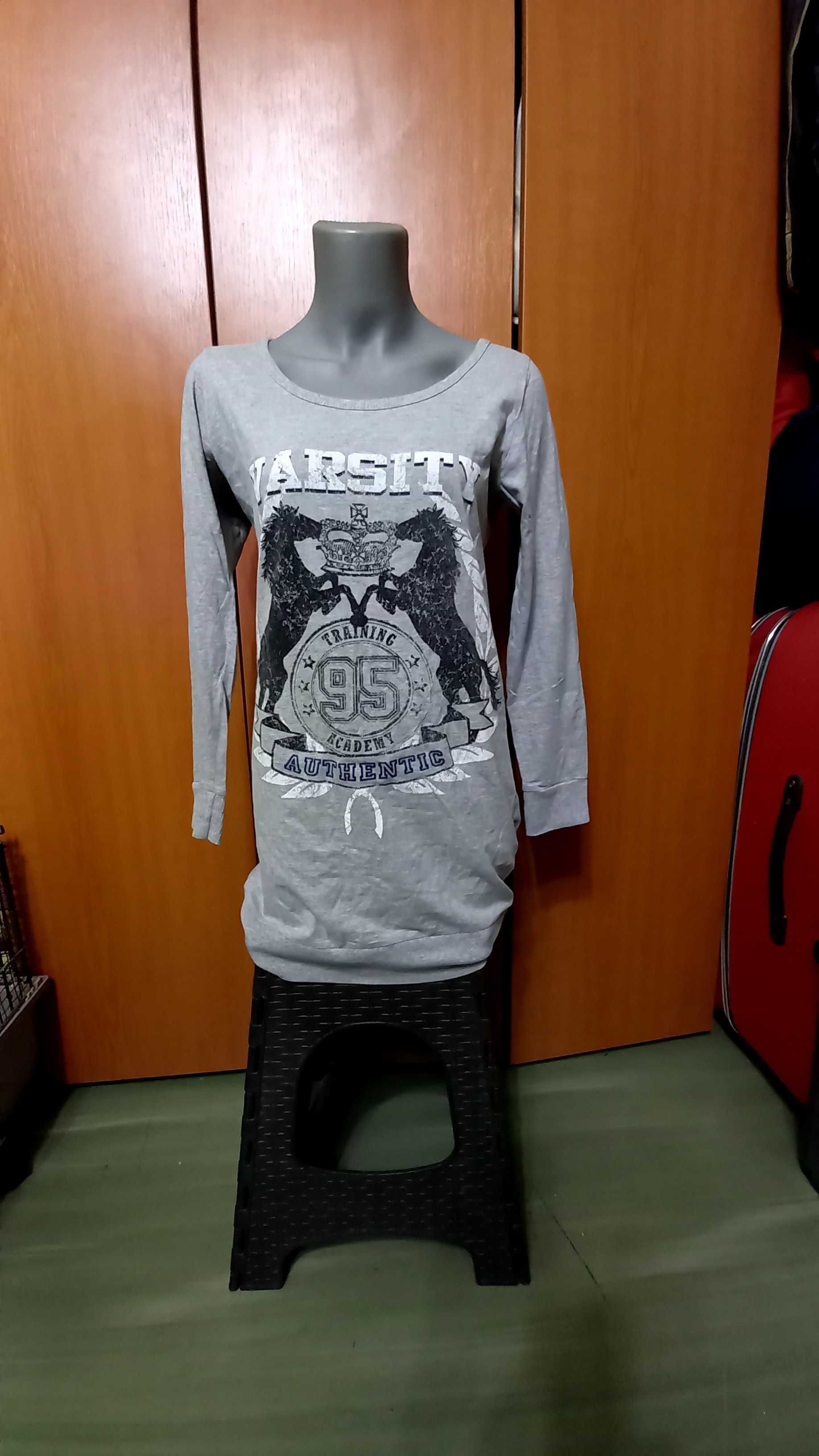 Bluza lunga /tunica Evie gri, maneci lungi, imprimeu frumos, UK