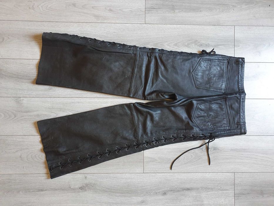 Pantaloni de piele cu sireturi pe margini - Talie 82 cm