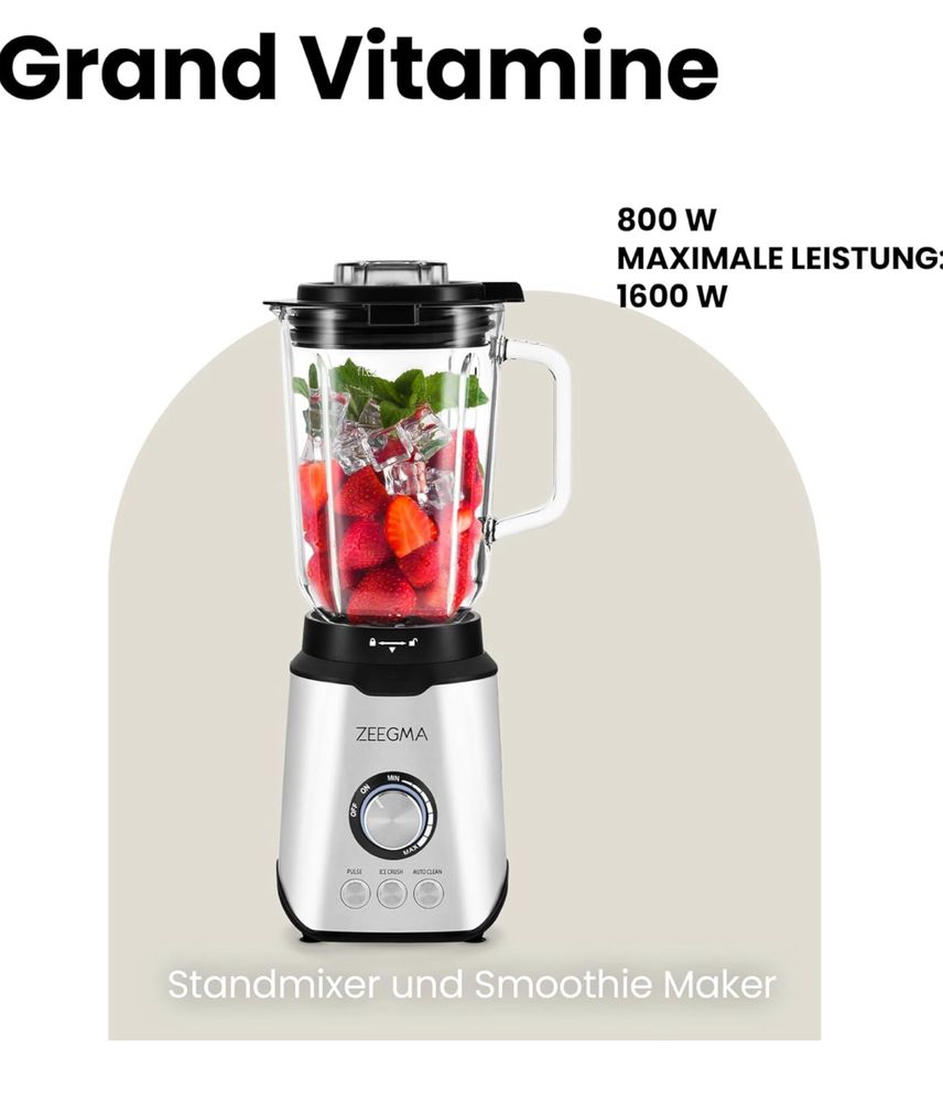 Blender multifuncțional ZEEGMA Grand Vitamine 1600 W recipient sticla