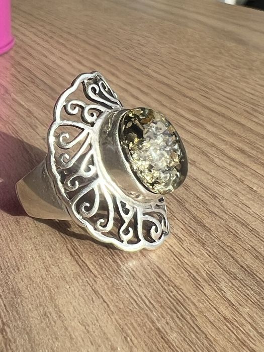 Inel atgint 925 cu chihlimbar verde