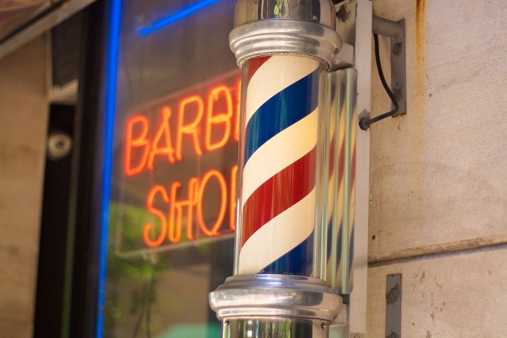 Sigla Barber Shop, Reclama luminoasa frizerie, Barber Pole, COLORAT