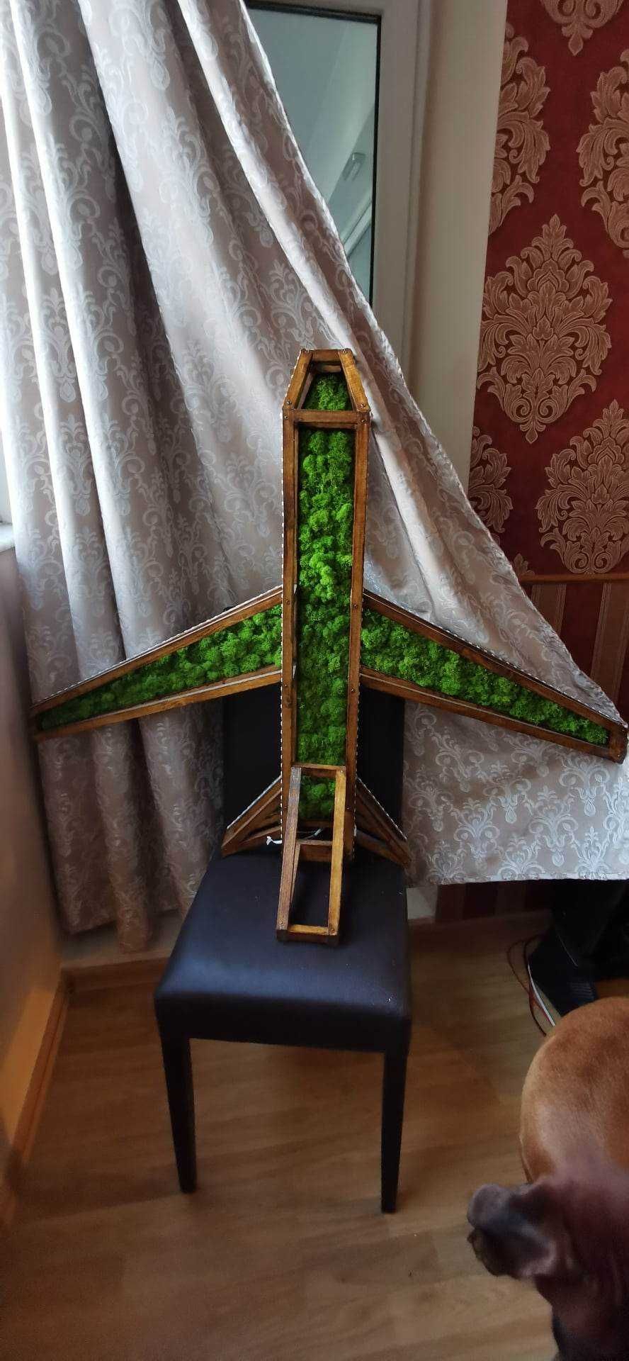 Decoratiune - Avion din lemn realizat manual cu licheni si led-uri rgb