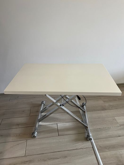 Холна / трапезна маса с повдигащ механизъм, трансформираща - бял гланц