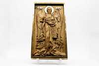 Позлатена релефна икона на Свети Йоан Кръстител от дъб - 9 карата