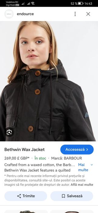 Geaca barbour bethwin wax M