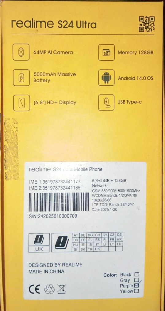 Realmi s24 Ultra holati ideal karobka dakment bor
