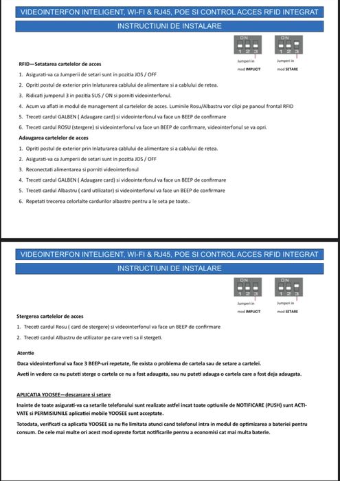 Videointerfon inteligent WI-FI & RJ45, POE si Control acces RFID