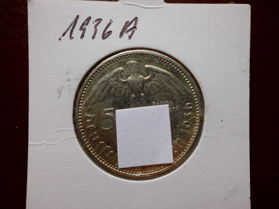 Германия 5 рейхсмарок 1936 А, Пауль фон Гинденбург, Серебро.