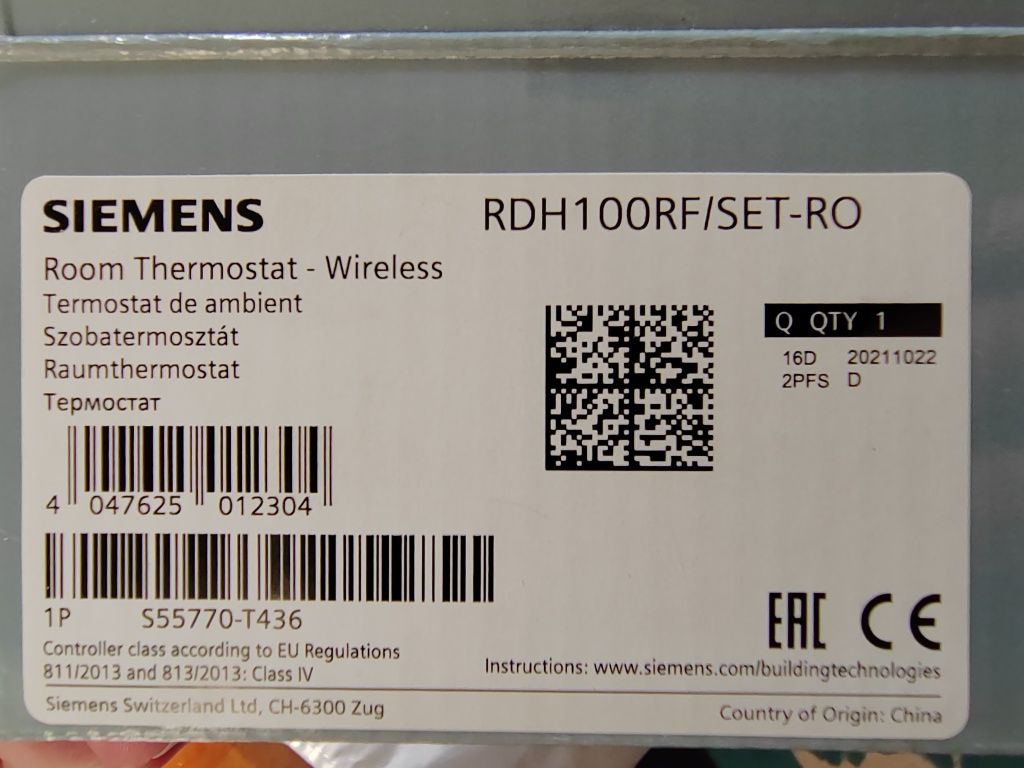 Termostat fără fir Siemens RDH100RF