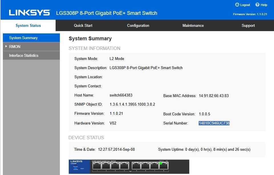 Linksys LGS308P 8 порта Gigabit POE+