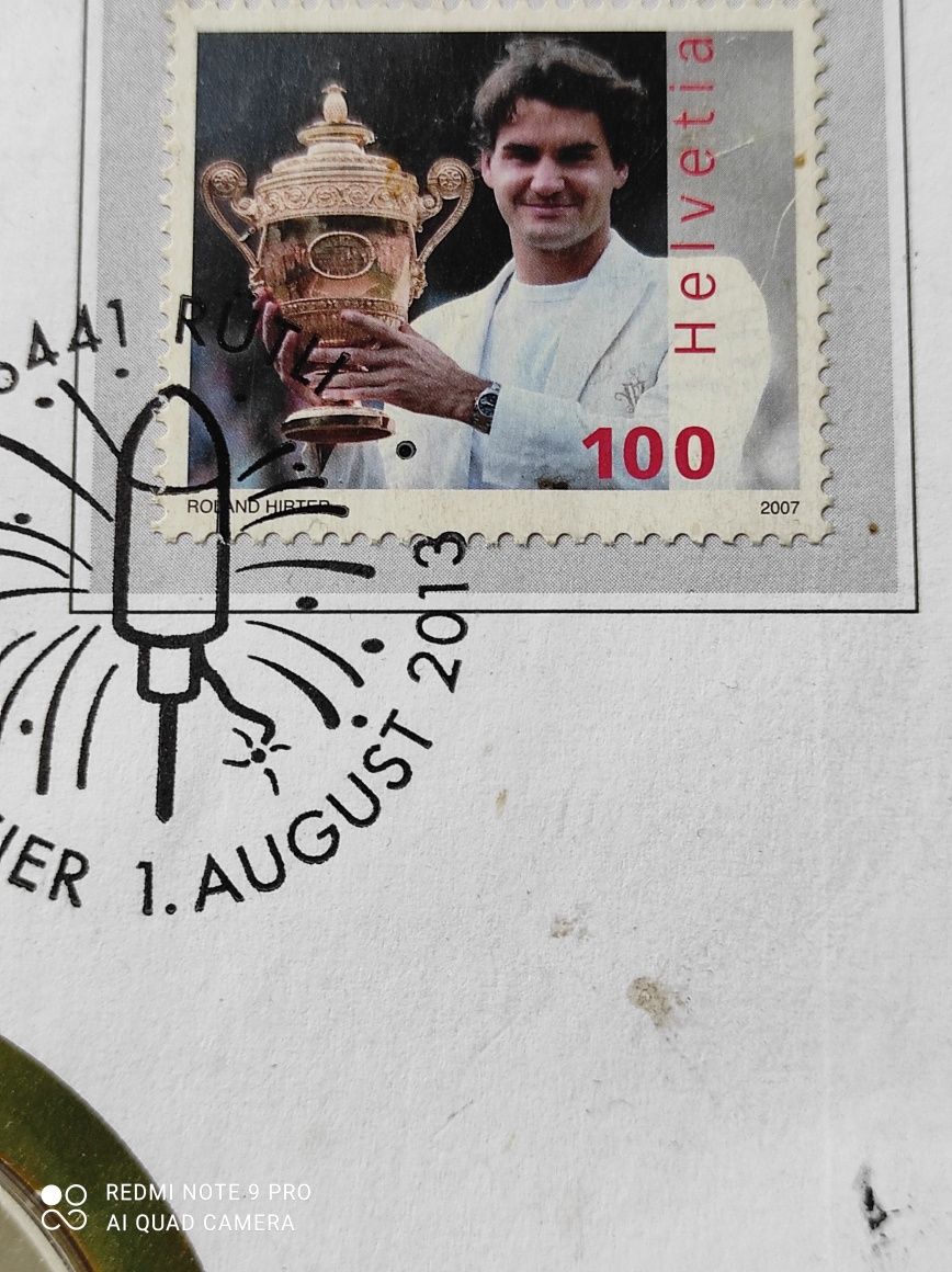 Нумизматично писмо от Швейцария с пощенска марка -Роджер Федерер
