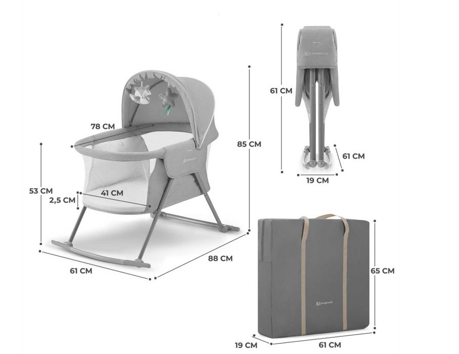 Patut voiaj Kindercraft LOVI, 3 IN 1, GRI 0-6 Luni
