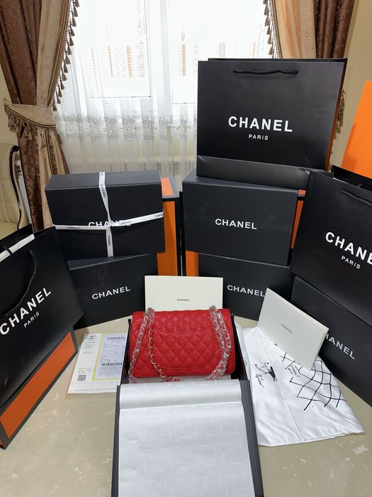 Geanta dama chanel 26cm rosu cu accesorii aurii cadou c:80