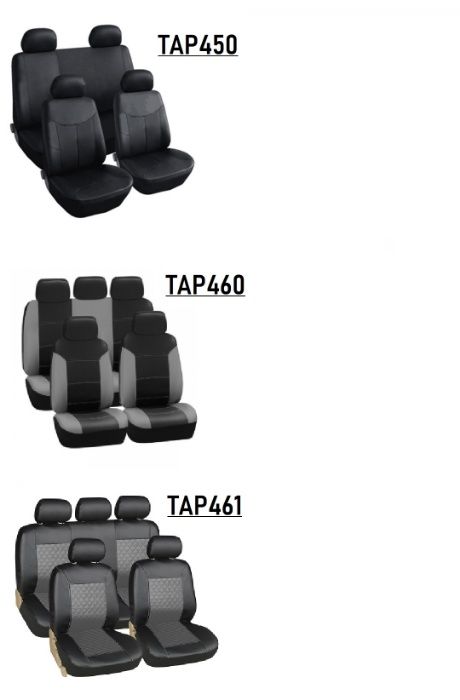 Комплект Кожена универсална тапицерия/калъфи за седалки в Черно, Сиво