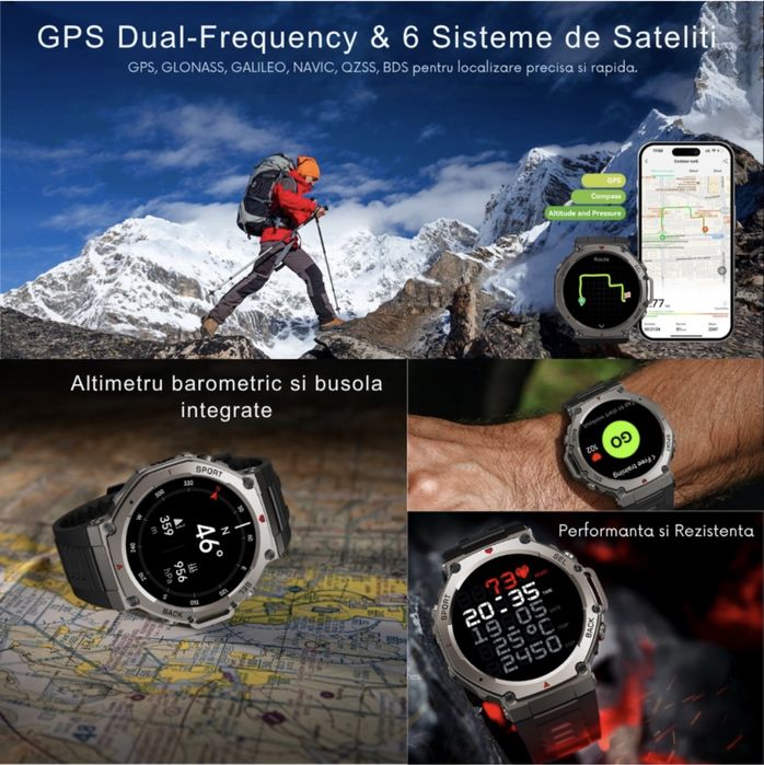 Smartwatch IOS/Android PENTRU BARBATI cu GPS , Baterie 500 mAh ,