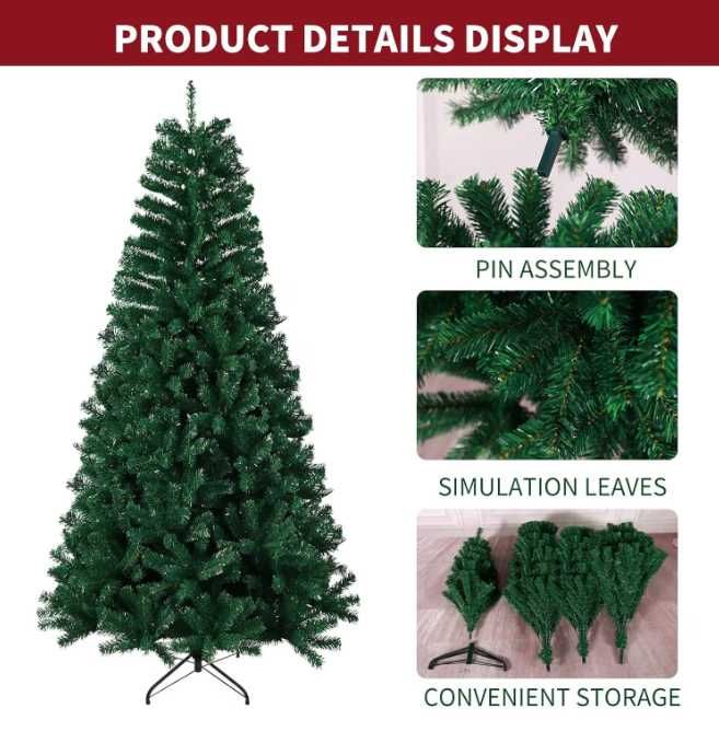 Brad artificial Leadyeah 180 cm, Verde, Crengi Dese, Suport Metalic