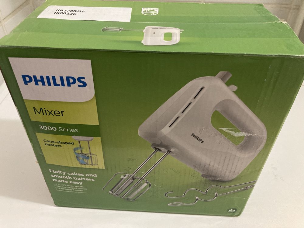 Mixer de mana Philips HR3705/00, 300 W, 5 viteze, Turbo, Alb