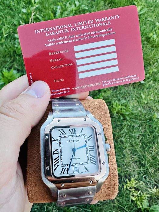 Ceas automatic Cartier Santos de Cartie Silver cu bezel gold
