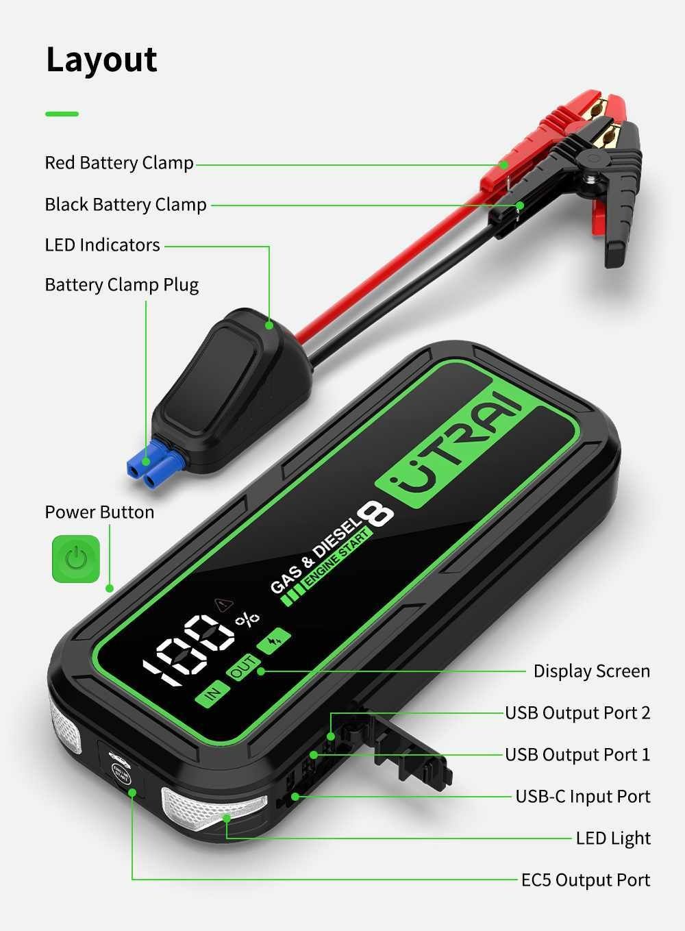 Starter auto UTRAI 3000A nou cu factura cel mai puternic, power bank