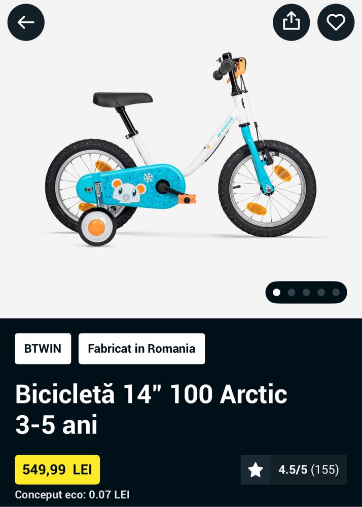 Bicicleta Arctic 3-5 Ani, garantie DECHATLON