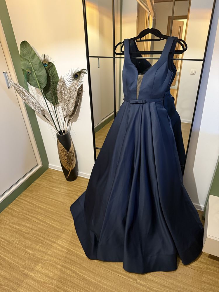 Rochie de seara lunga marime M -40 tafta bleumarin.