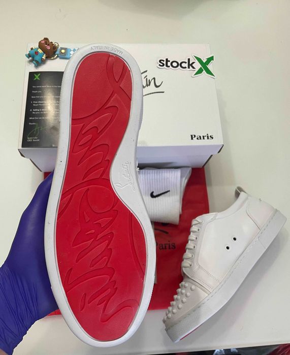 ELEGANT Louboutin Red Bottoms Low White с шип (от/до 40-44 номер) LUX