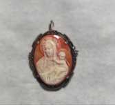 Vând broșă/medalion ~Madonna & Child carved Shell Cameo 800 Silvar din