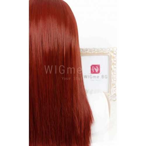 Дълга права червена перука с бретон Вивиан