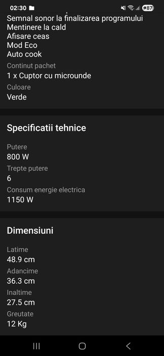 Cuptor cu microunde Samsung  23 L 800 W verde