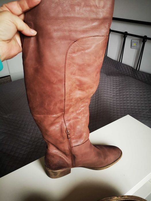 Cizme piele naturala manusa, roz murdar, aspect vintage