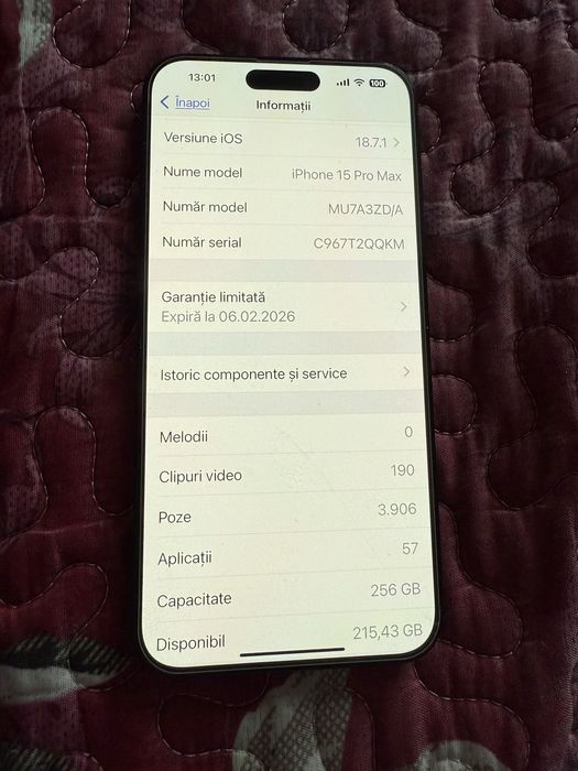 Iphone 15 pro max/garantie/100% baterie