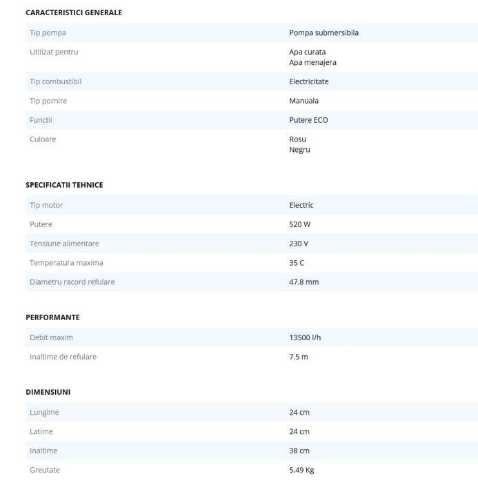 Pompa submersibila apa curata/murdara Einhell GE-DP 5220 LL ECO, 520 W