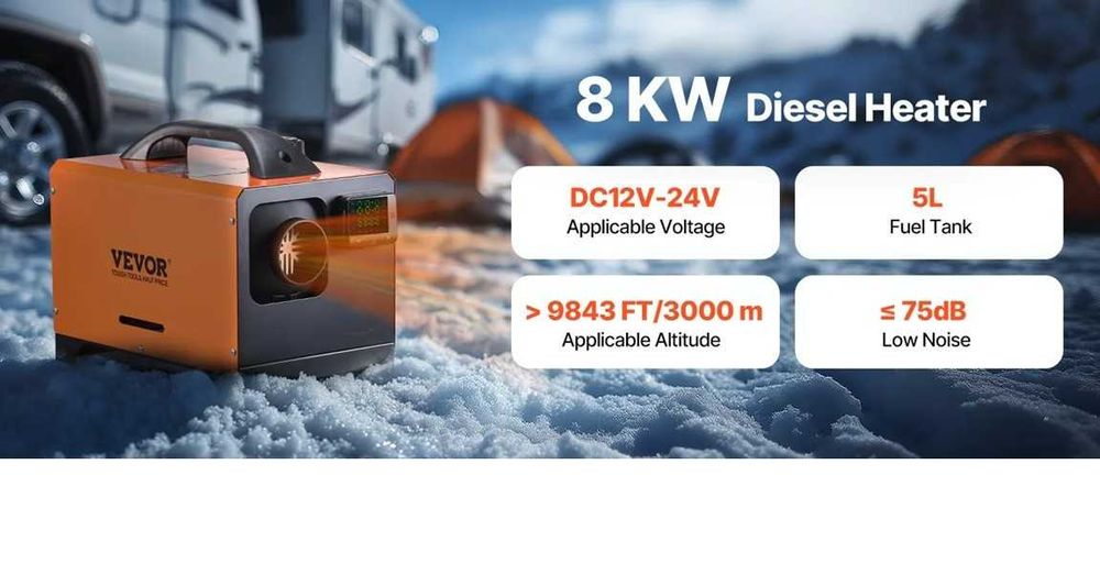Incalzitor diesel VEVOR 8kW DC12V cu telecomanda,anunt vocal.